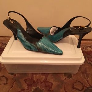 St John Teal & Grey Snakeskin Sling Back Pumps